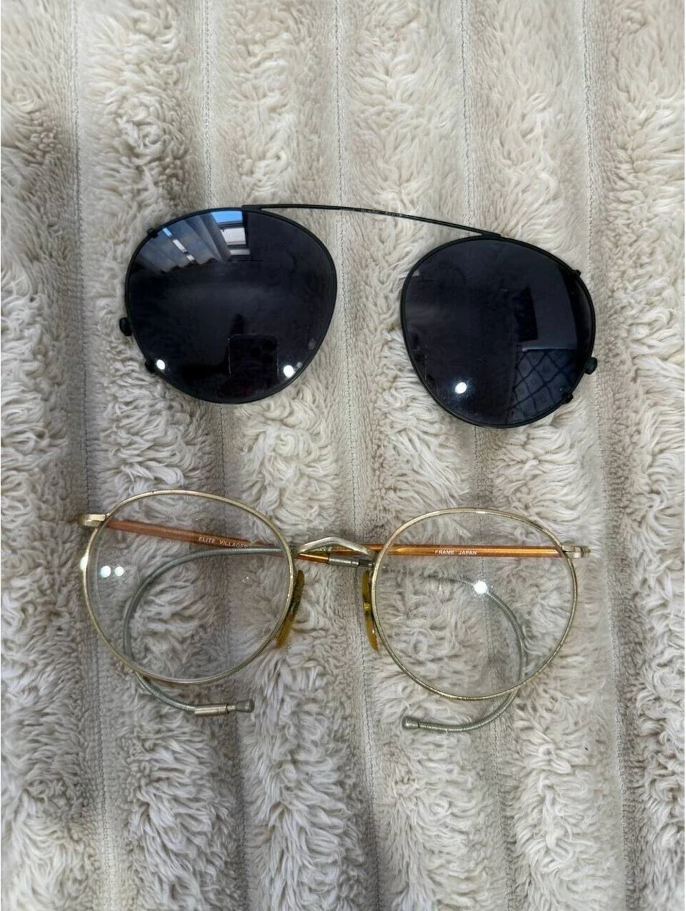 Vintage Round Clip On Sunglasses Luxottica Italy Cable Temple Japan 49x22